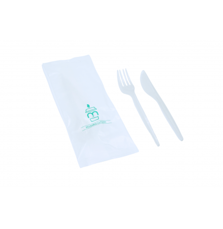 Set 2/1 Lean blanco reutilizable tenedor + cuchillo
