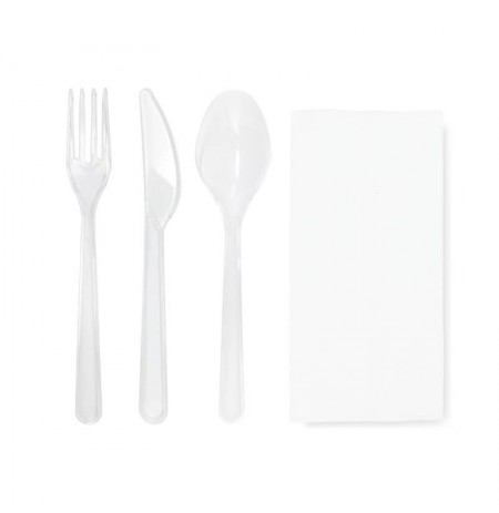Set 4/1 Lean blanco reutilizable Tenedor + Cuchillo + Cuchara + Servilleta